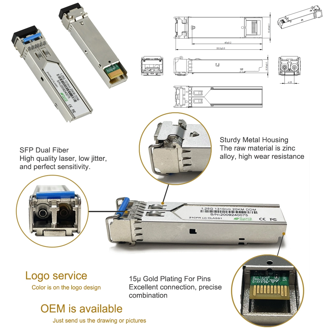 Optical Transceiver 10g SFP Module Single Mode Multi Mode SFP 850nm 1310nm 1550nm Fiber Optic Transceivers FTTH